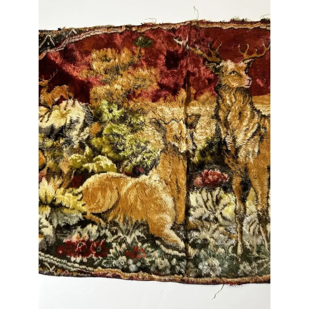 Vtg Deer Family Wall Tapestry Hunting Lodge Decor Hanging Rustic Cabin Woodland